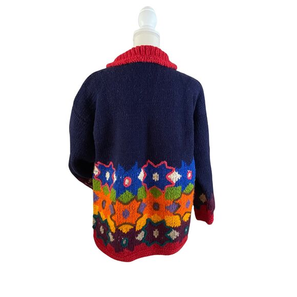 Colorful Hand Knit Wool Blend Cardigan Sweater Women’s Size Large w/ Pockets - Picture 4 of 4